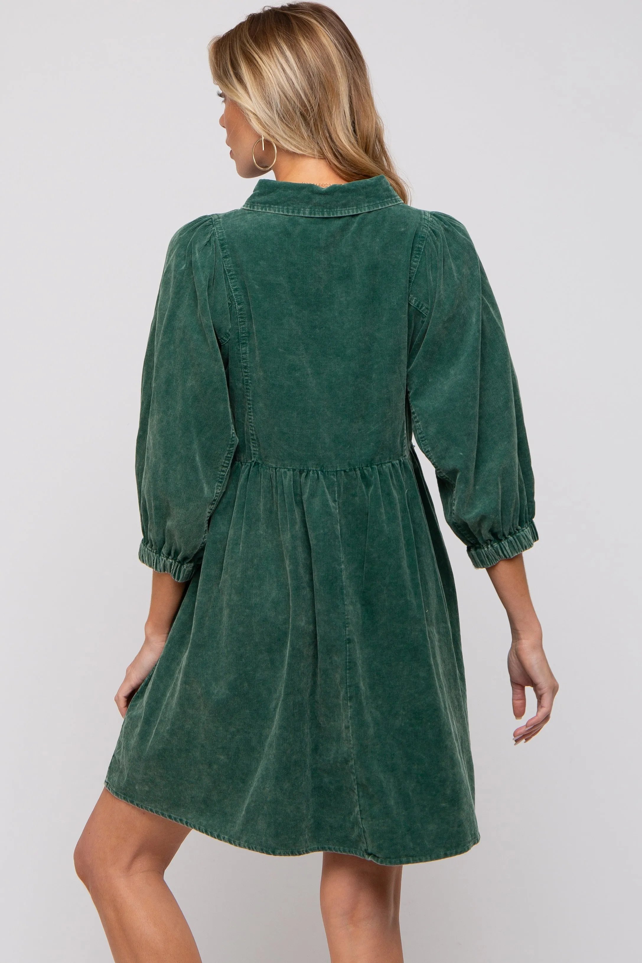 Green Corduroy Button Down Collared Maternity Dress sold by Pinkblush product image thumbnail 3