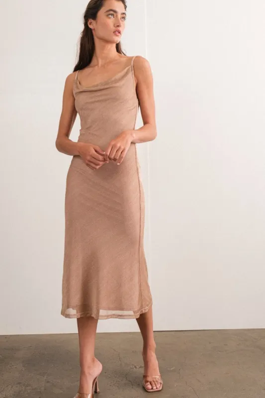 Copper Metallic Cami Midi Dress sold by Pinkblush