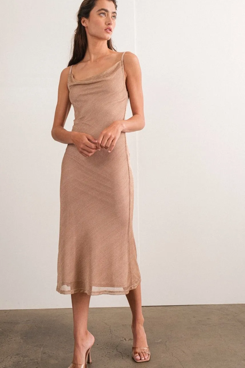 Copper Metallic Cami Midi Dress sold by Pinkblush