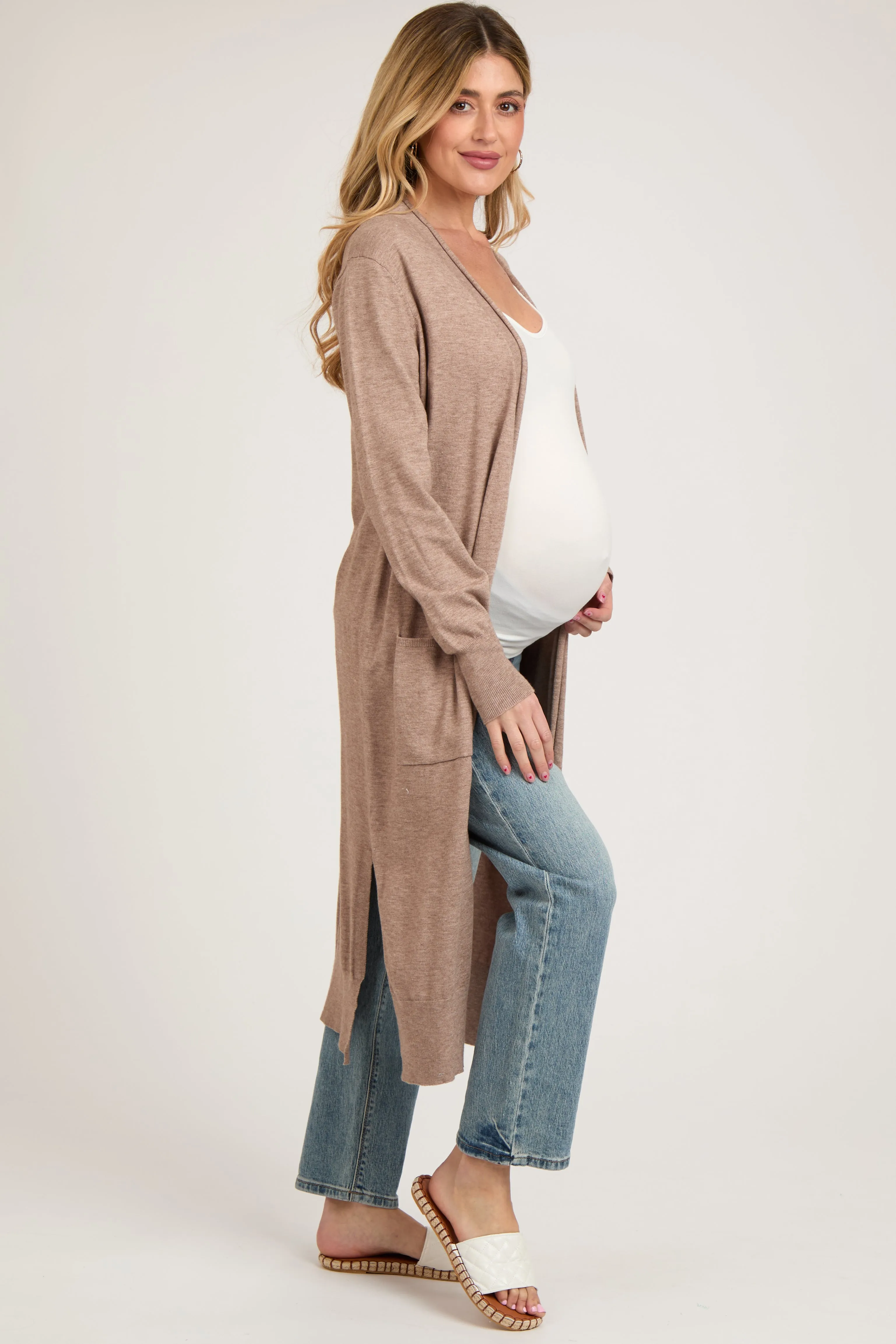 Mocha Long Maternity Cardigan sold by Pinkblush product image thumbnail 2