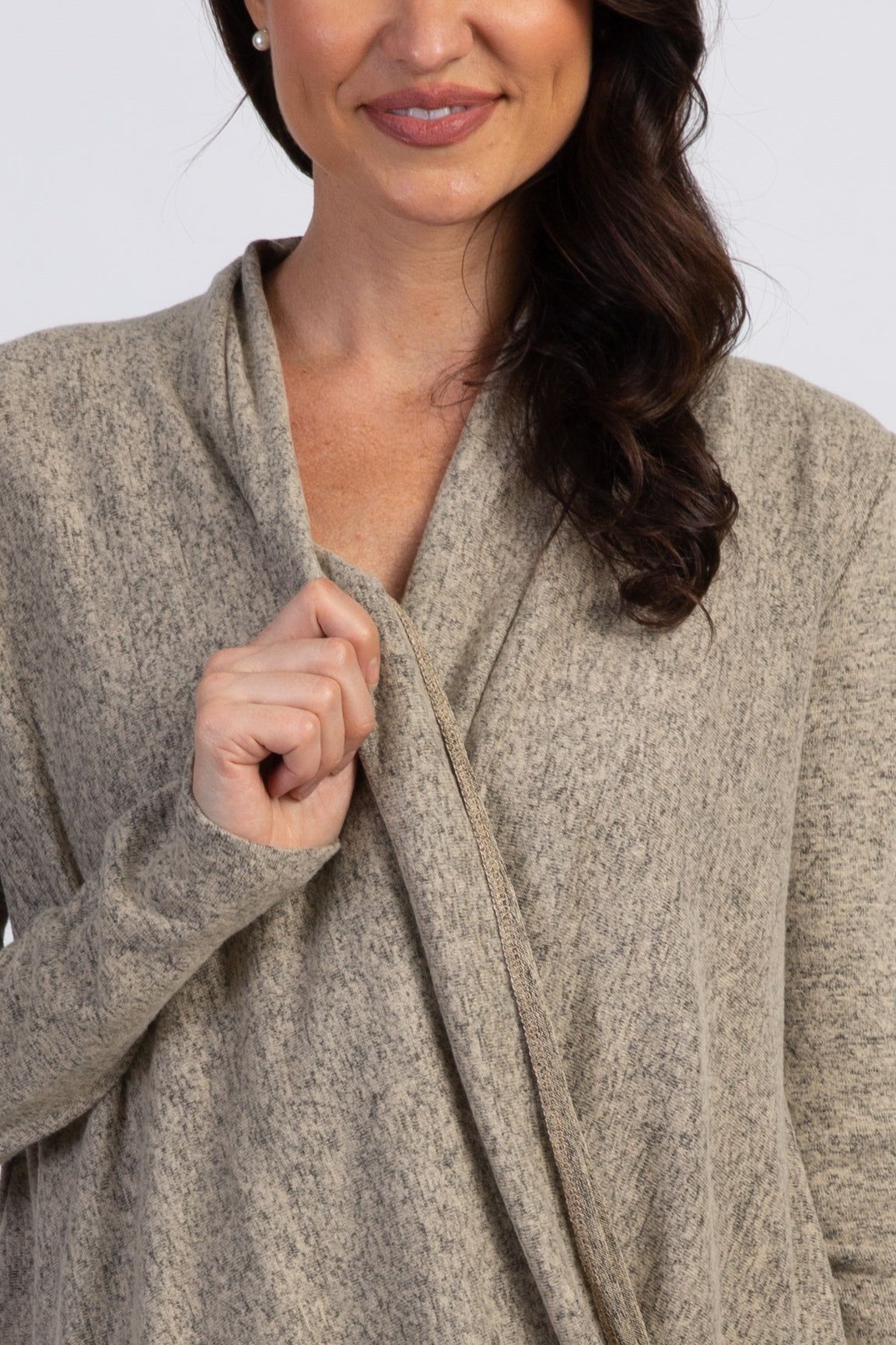 PinkBlush Mocha Knit Draped Wrap V-Neck Nursing Top sold by Pinkblush product image thumbnail 4