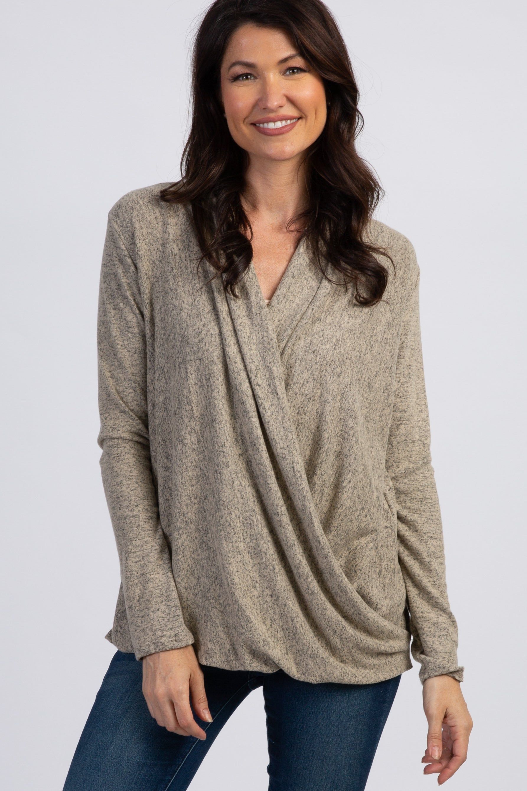 PinkBlush Mocha Knit Draped Wrap V-Neck Nursing Top sold by Pinkblush