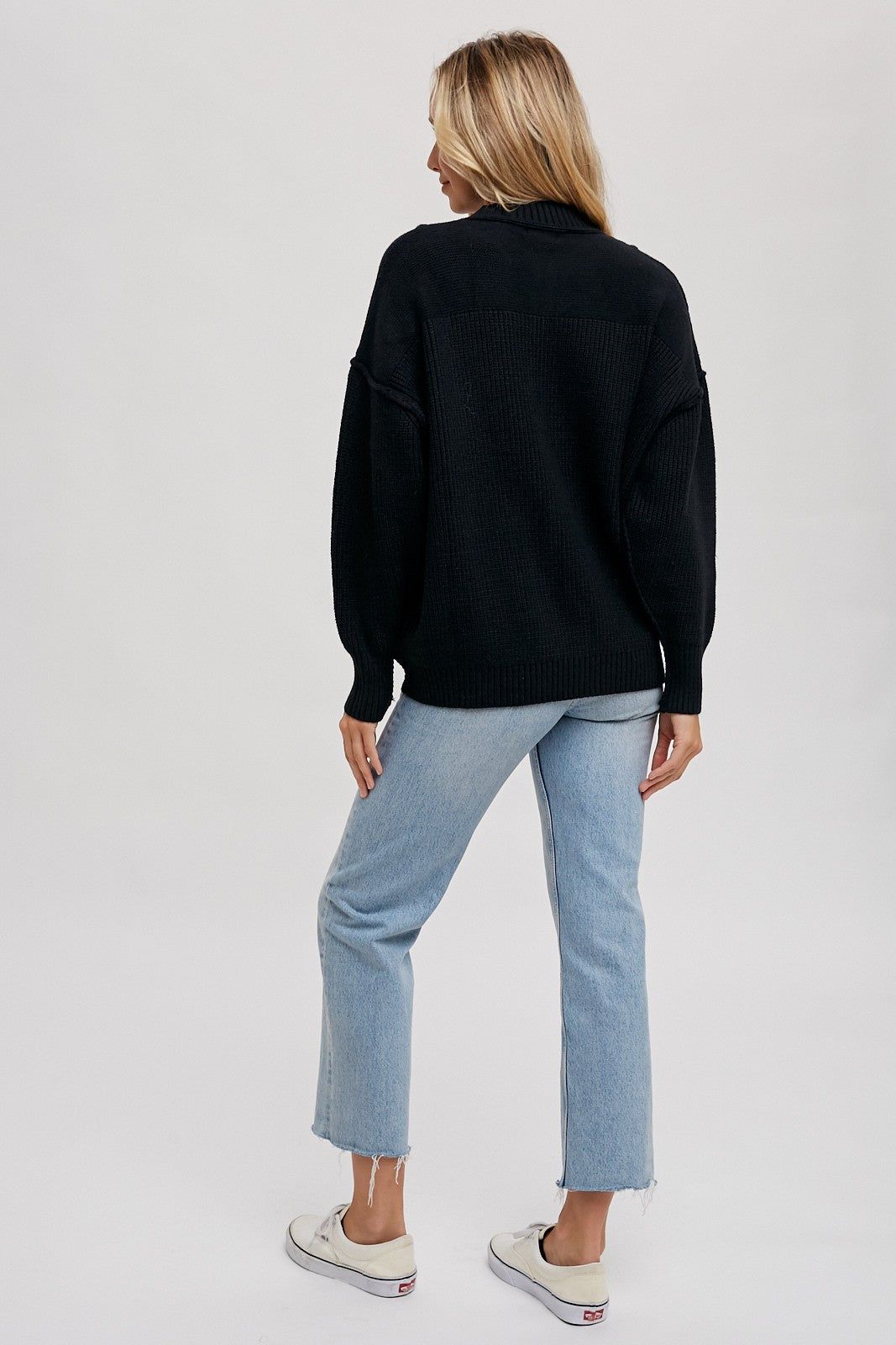 Black Half Button Up Sweater sold by Pinkblush product image thumbnail 4