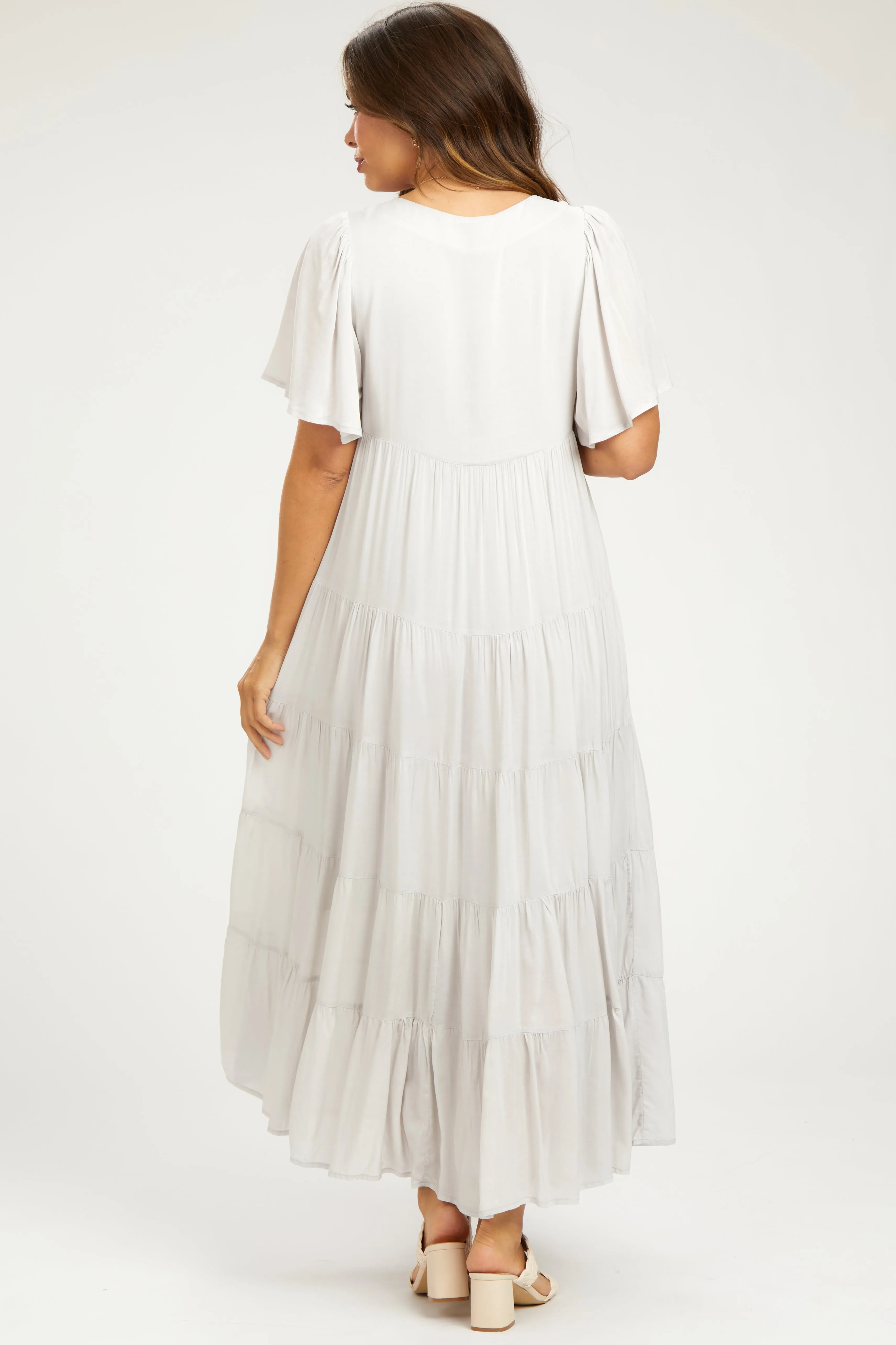 Grey Button Detail Tiered Maternity Maxi Dress sold by Pinkblush product image thumbnail 4