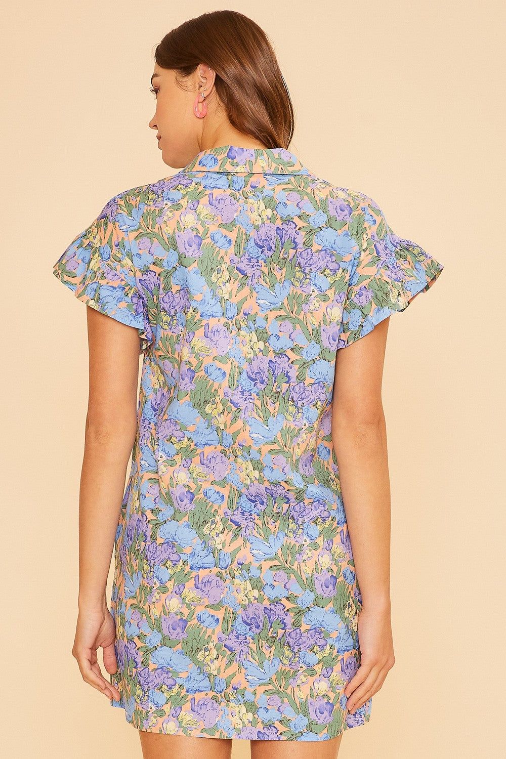 Blue Multi Floral Printed Frill Sleeve Shirt Mini Dress sold by Pinkblush product image thumbnail 3