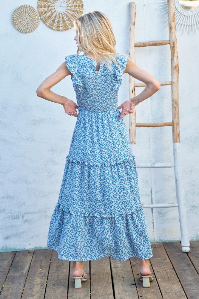 Blue Floral Tiered Maxi Dress sold by Pinkblush product image thumbnail 4