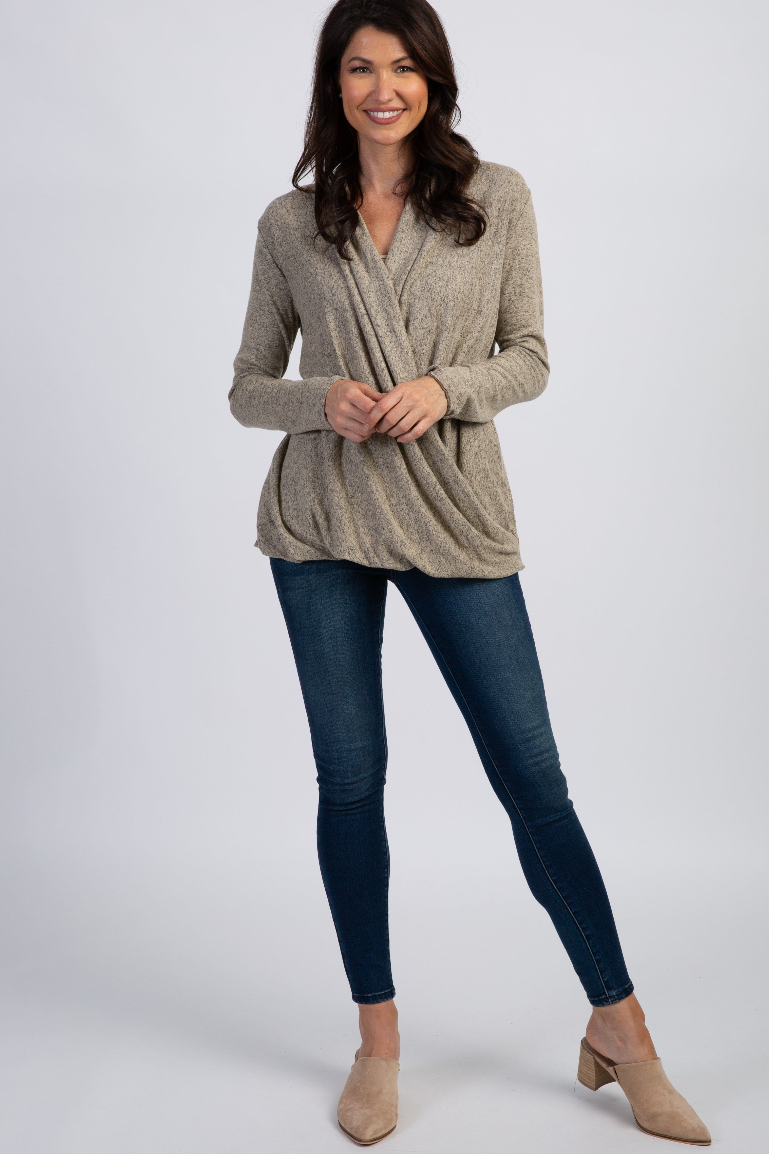 PinkBlush Mocha Knit Draped Wrap V-Neck Nursing Top sold by Pinkblush product image thumbnail 5