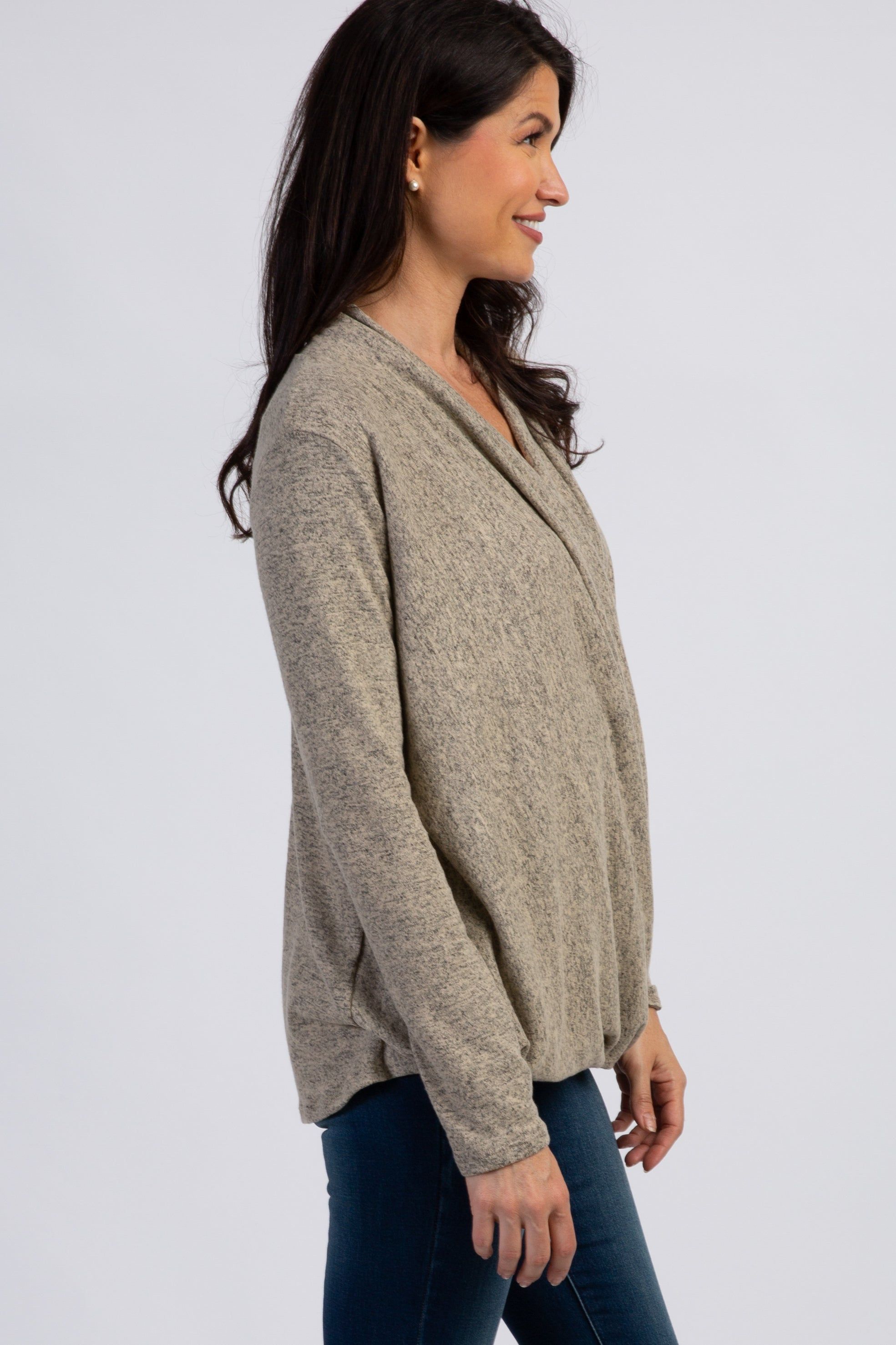 PinkBlush Mocha Knit Draped Wrap V-Neck Nursing Top sold by Pinkblush product image thumbnail 2