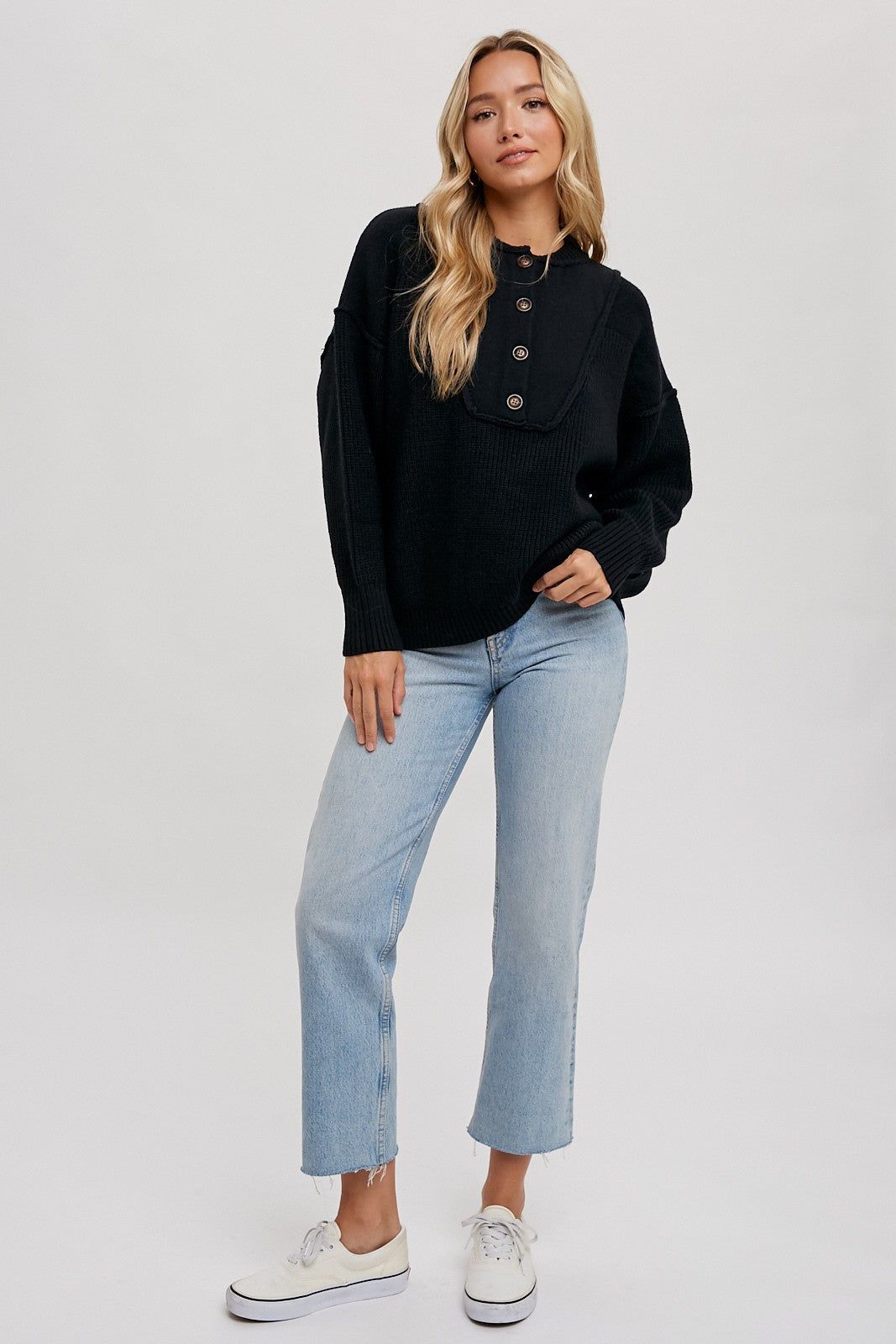 Black Half Button Up Sweater sold by Pinkblush product image thumbnail 2