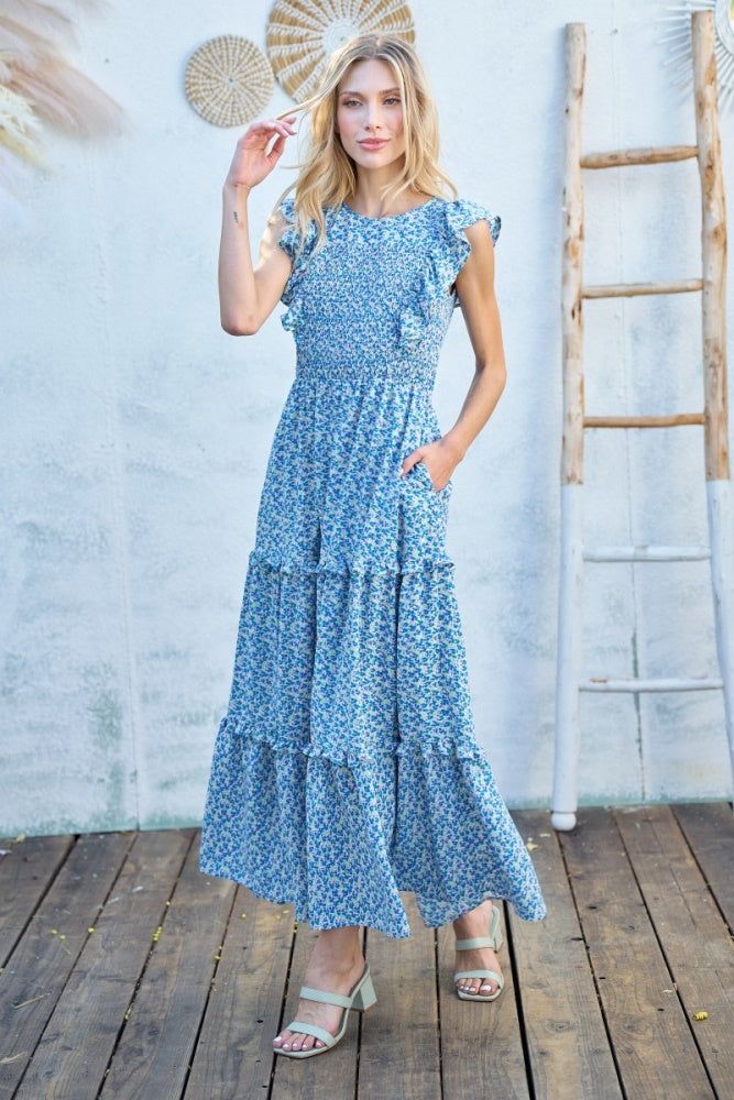 Blue Floral Tiered Maxi Dress sold by Pinkblush product image thumbnail 2