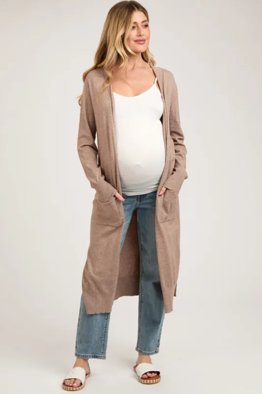 Mocha Long Maternity Cardigan sold by Pinkblush