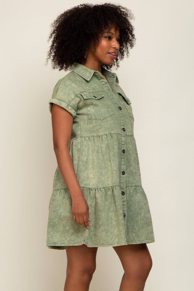 Olive Faded Denim Front Pocket Dress sold by Pinkblush product image thumbnail 2