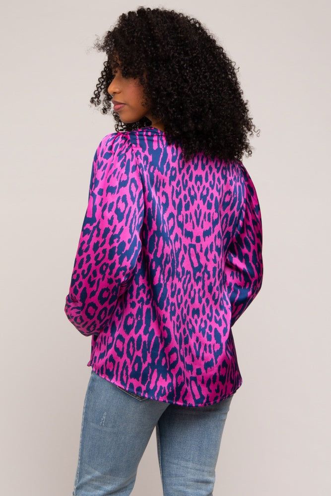 Magenta Animal Print Balloon Sleeve Top sold by Pinkblush product image thumbnail 3