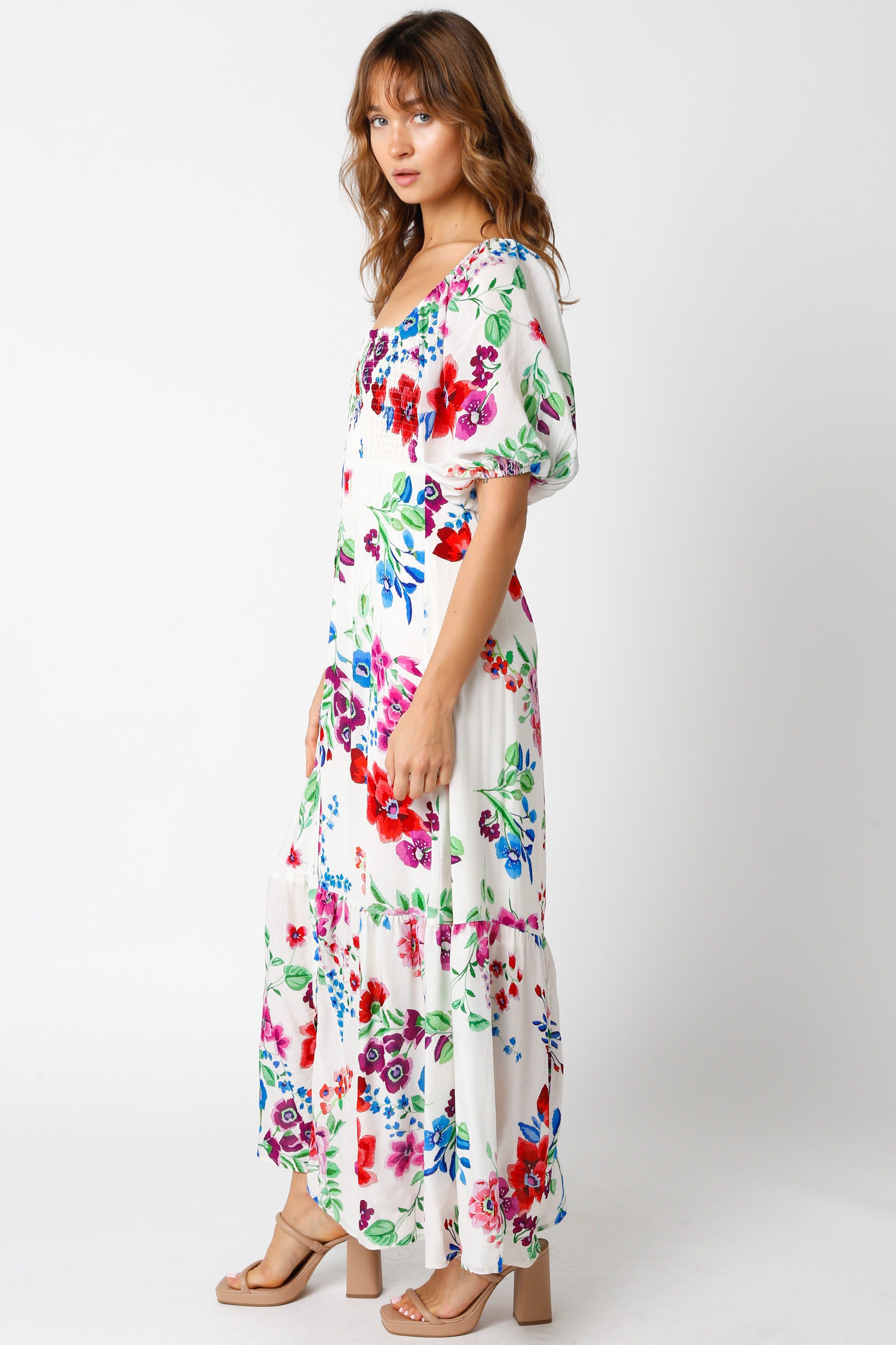 Ivory Floral Front Button Accent Maxi Dress sold by Pinkblush product image thumbnail 2
