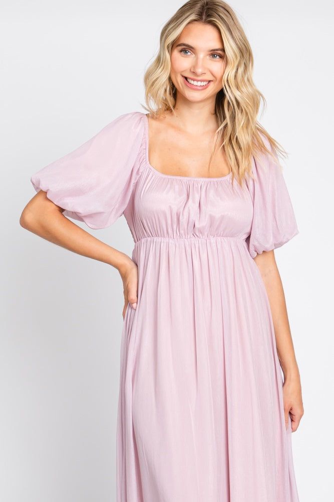 Light Pink Shimmer Chiffon Short Puff Sleeve Maxi Dress sold by Pinkblush product image thumbnail 4