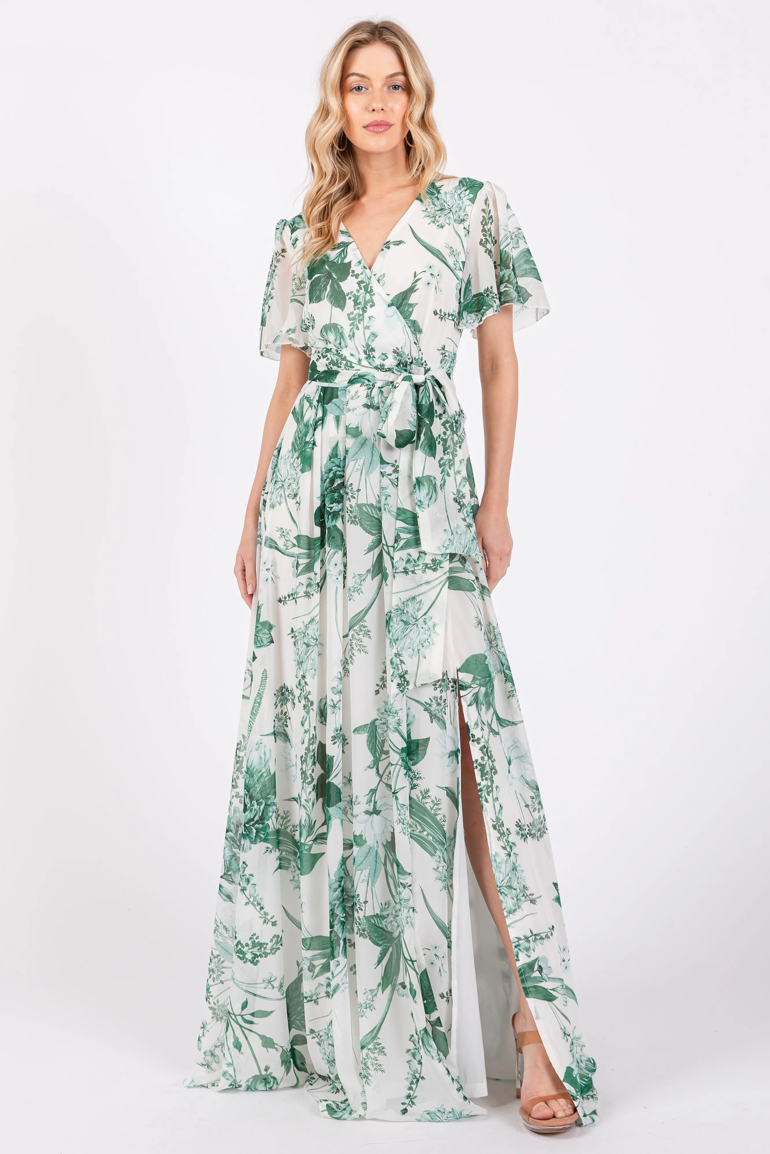 Forest Green Floral Side Slit Maternity Wrap Maxi Dress sold by Pinkblush product image thumbnail 5