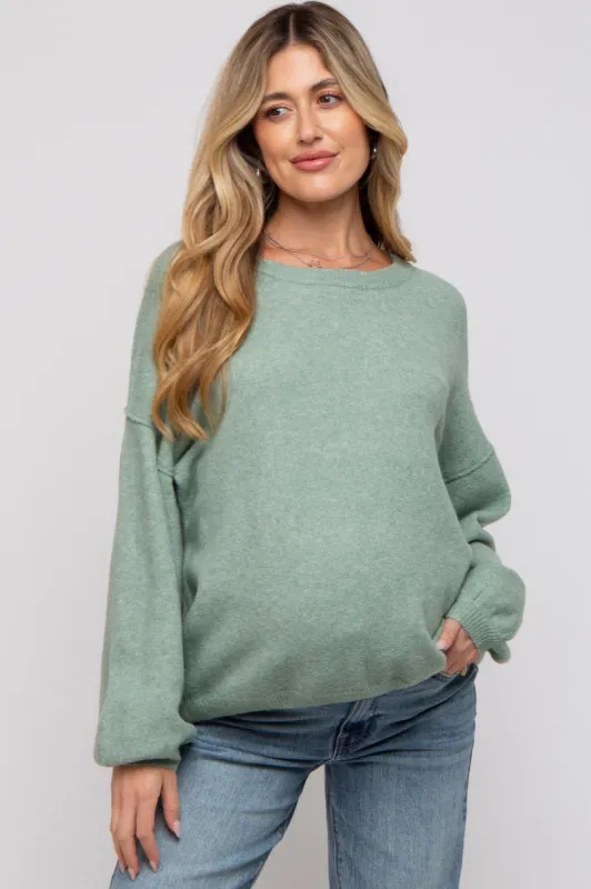 Mint Green Basic Drop Shoulder Maternity Sweater sold by Pinkblush