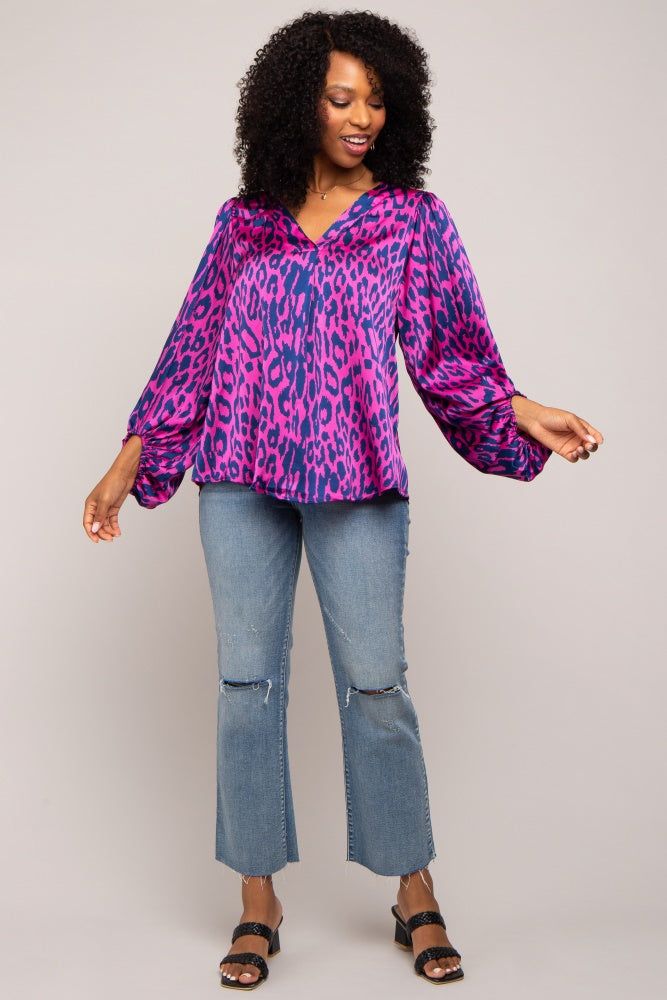 Magenta Animal Print Balloon Sleeve Top sold by Pinkblush product image thumbnail 4