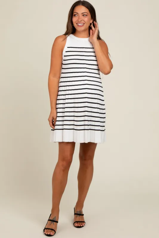 Cream Striped Sleeveless Pleated Maternity Mini Dress sold by Pinkblush