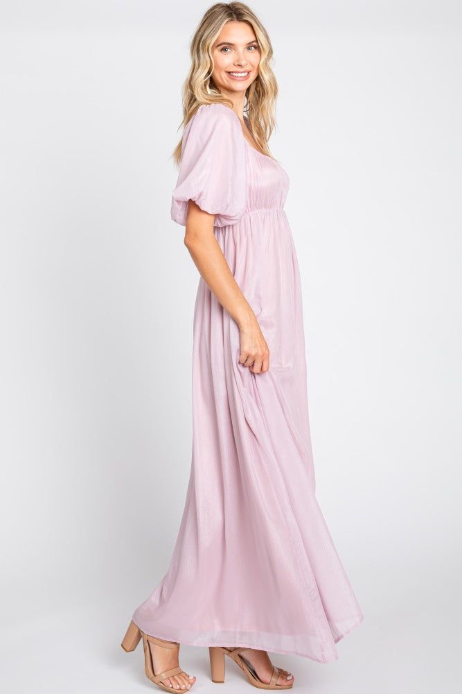 Light Pink Shimmer Chiffon Short Puff Sleeve Maxi Dress sold by Pinkblush product image thumbnail 2