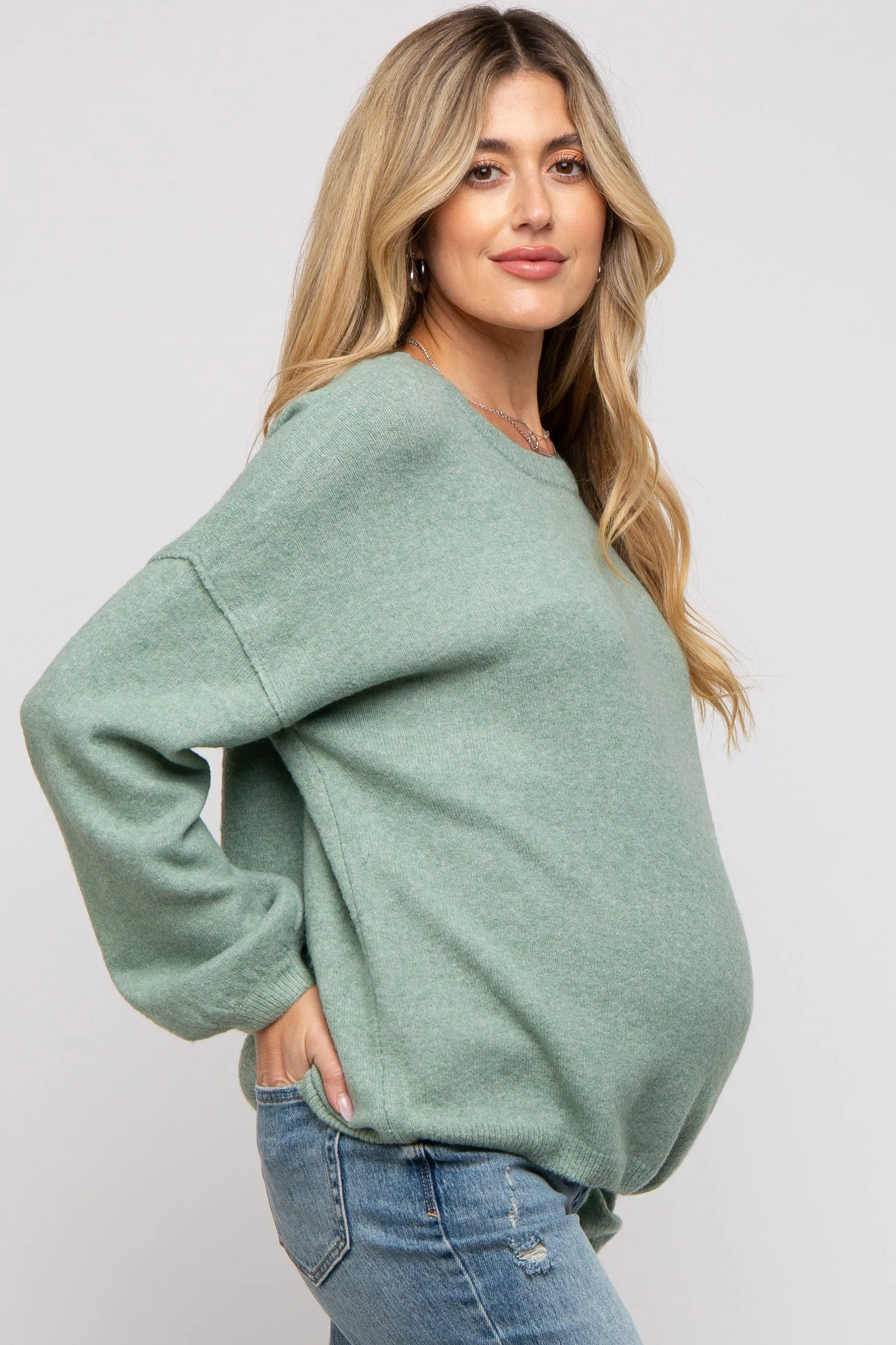 Mint Green Basic Drop Shoulder Maternity Sweater sold by Pinkblush product image thumbnail 2