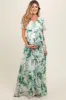 Forest Green Floral Side Slit Maternity Wrap Maxi Dress sold by Pinkblush