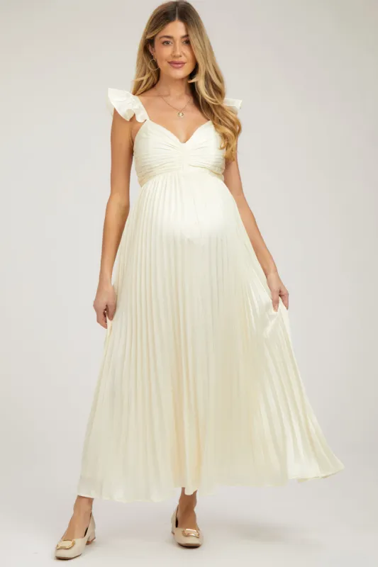 Cream Sleeveless Pleated Maternity Dress sold by Pinkblush