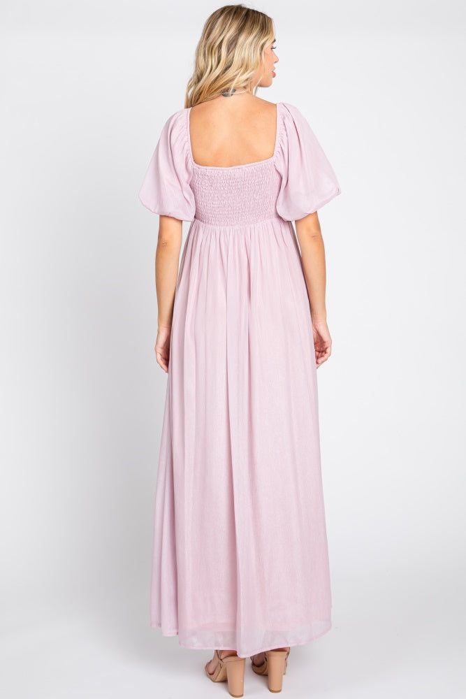 Light Pink Shimmer Chiffon Short Puff Sleeve Maxi Dress sold by Pinkblush product image thumbnail 3