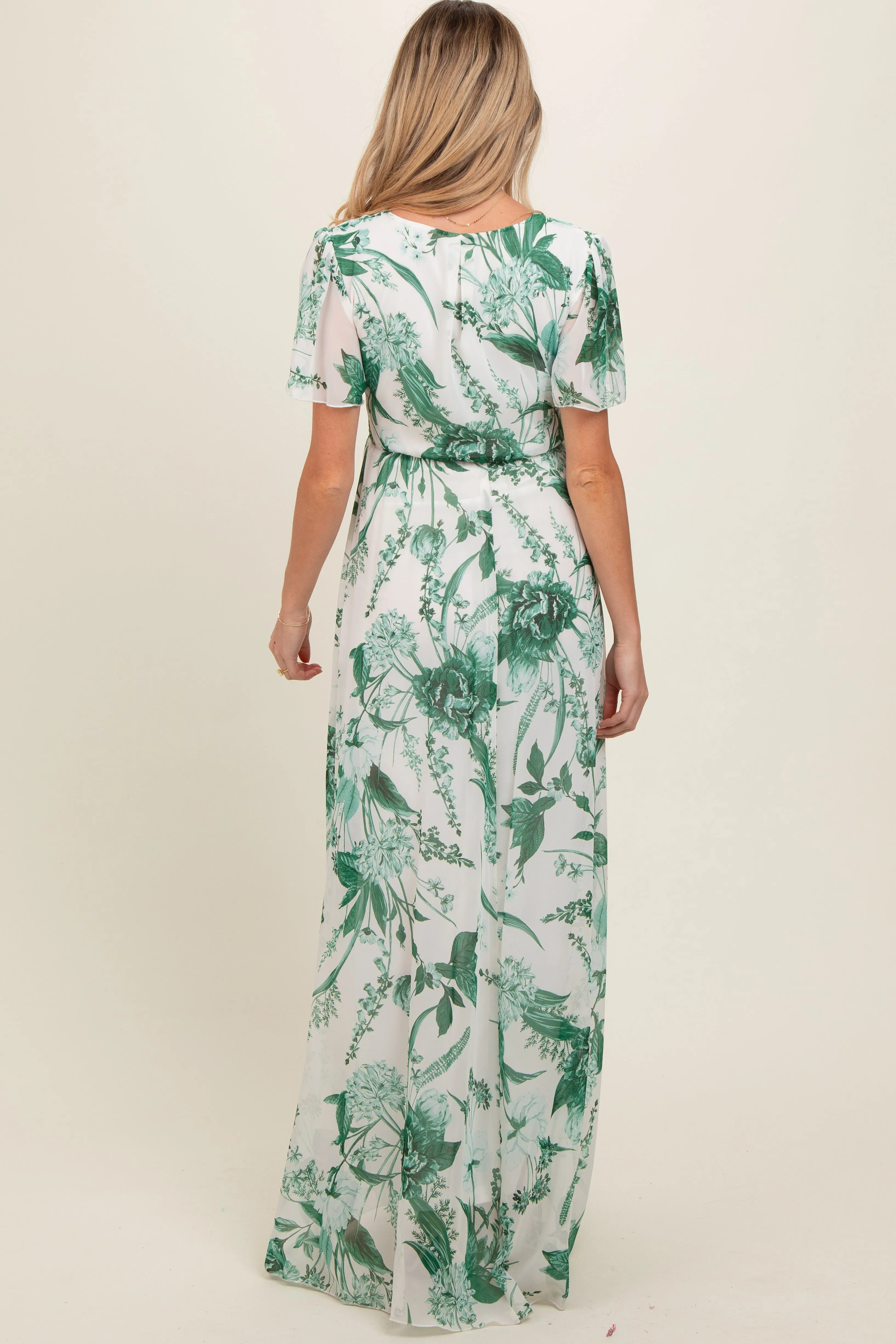 Forest Green Floral Side Slit Maternity Wrap Maxi Dress sold by Pinkblush product image thumbnail 4