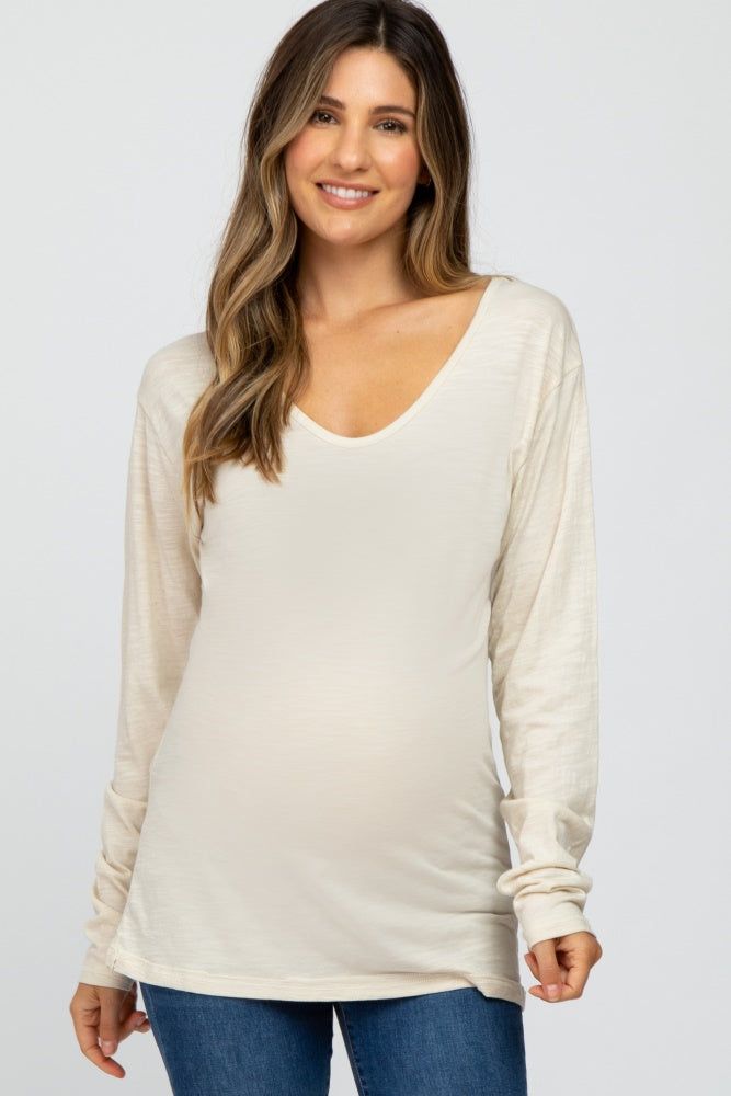Beige Long Sleeve Maternity Active Top sold by Pinkblush