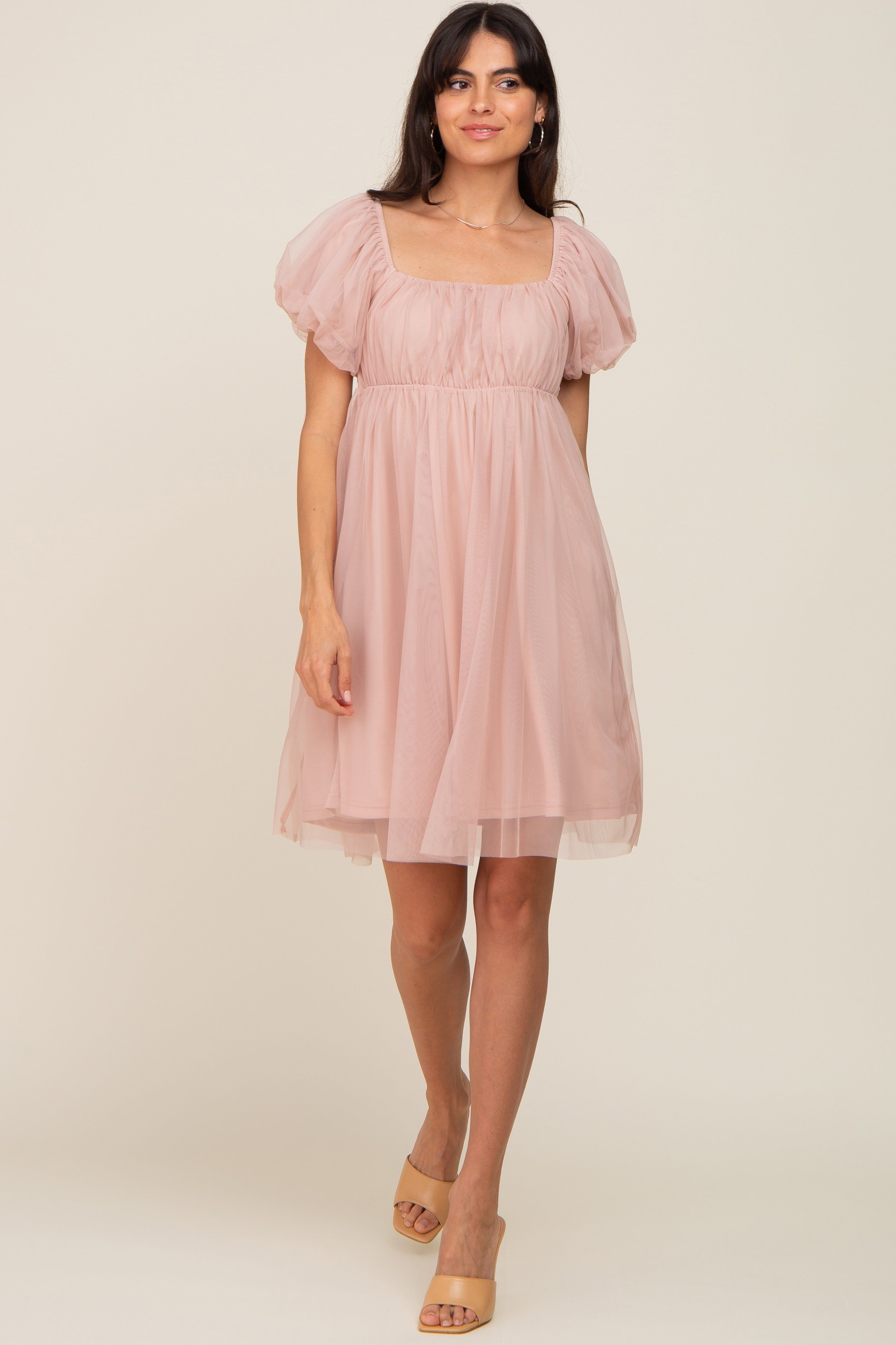 Light Mauve Tulle Puff Sleeve Dress sold by Pinkblush product image thumbnail 5