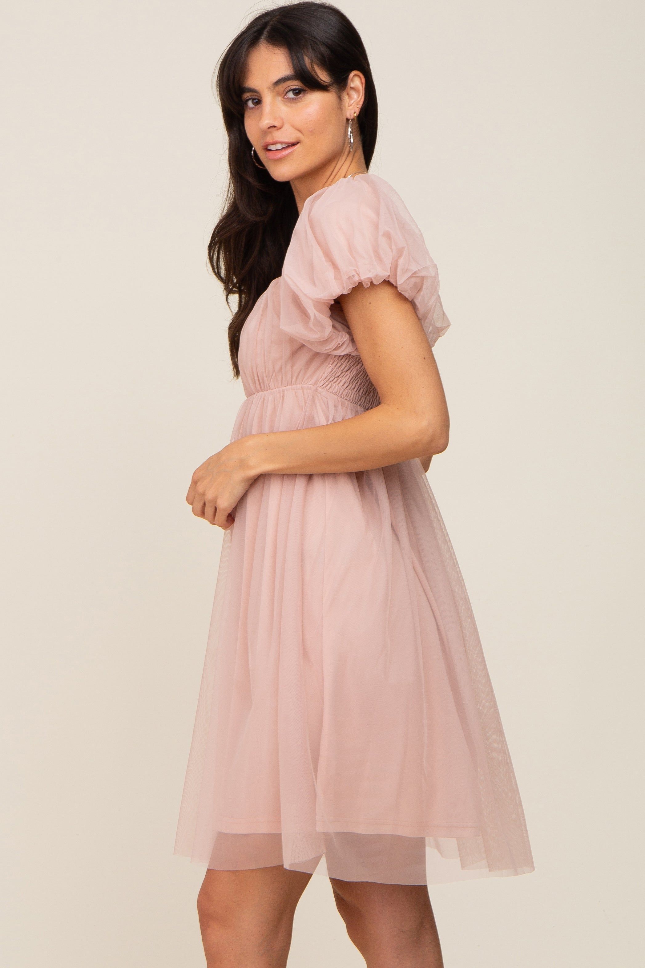 Light Mauve Tulle Puff Sleeve Dress sold by Pinkblush product image thumbnail 2