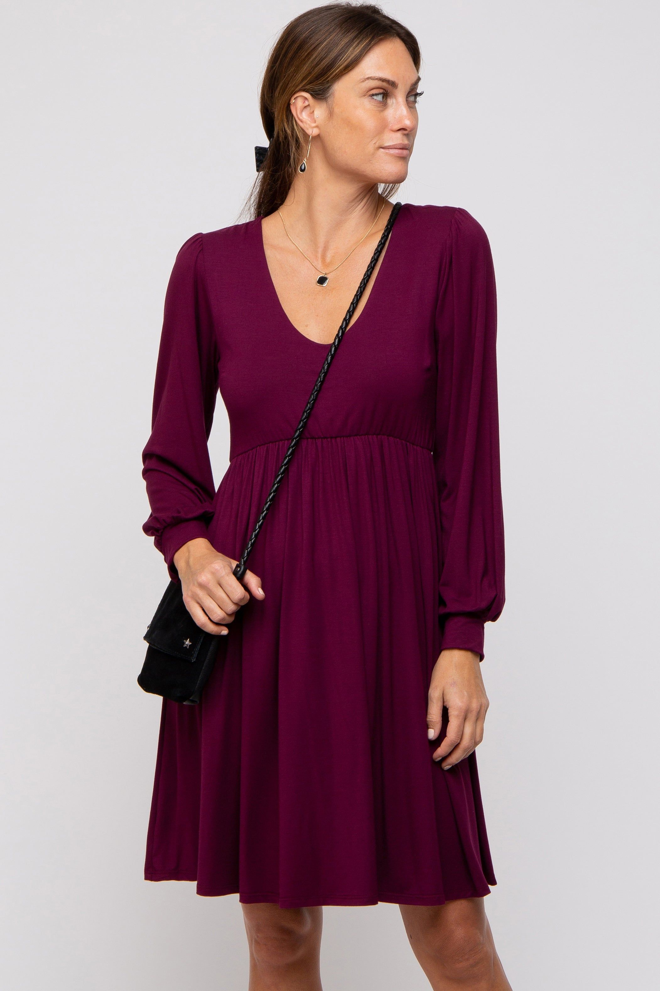 Burgundy Long Puff Sleeve Maternity Dress sold by Pinkblush product image thumbnail 5