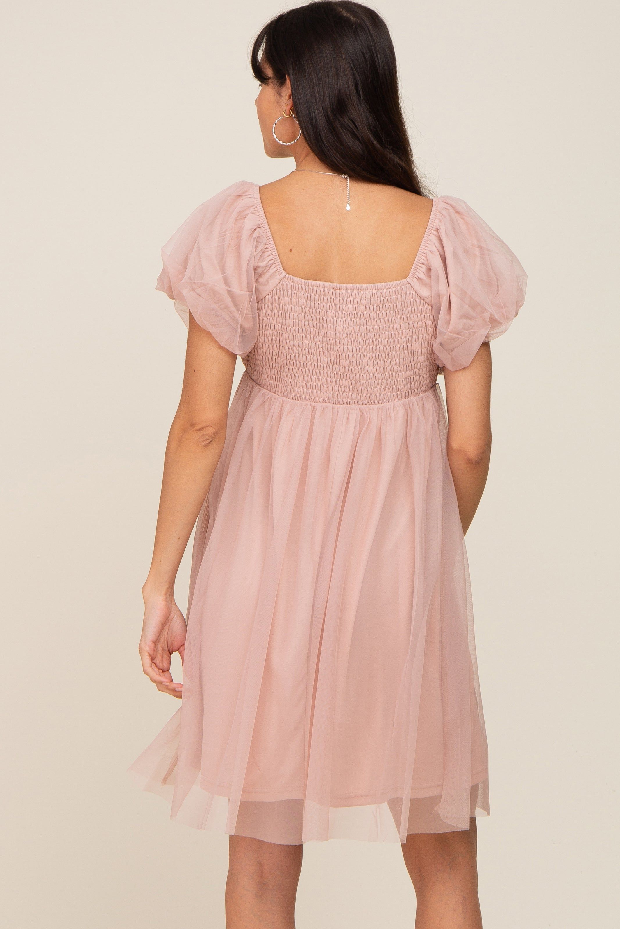 Light Mauve Tulle Puff Sleeve Dress sold by Pinkblush product image thumbnail 3
