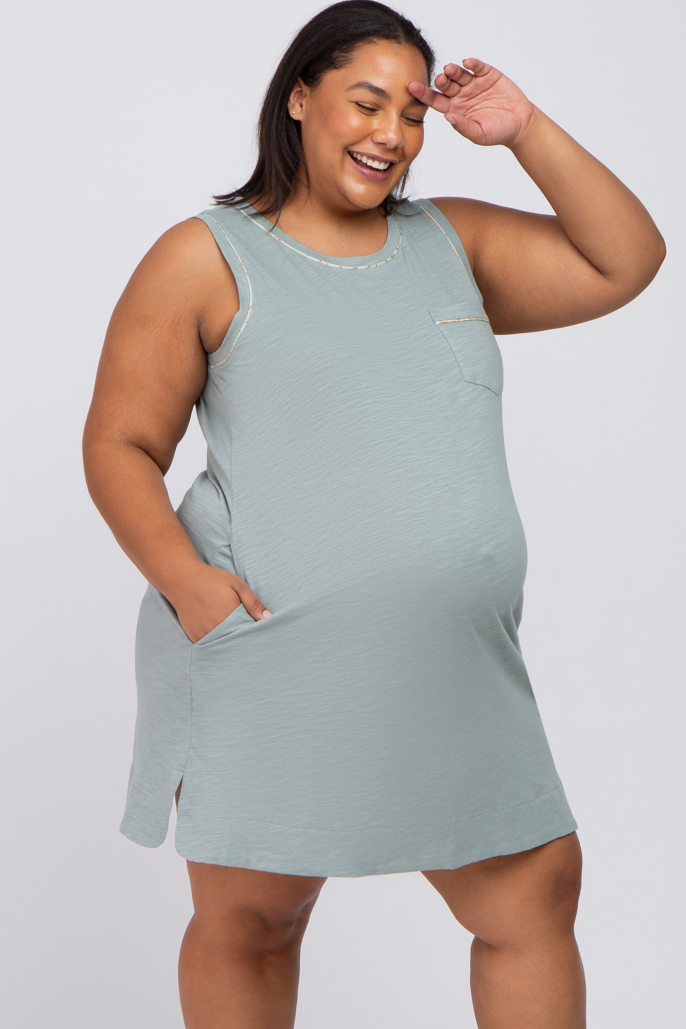 Mint Floral Trim Plus Maternity Shift Dress sold by Pinkblush product image thumbnail 3