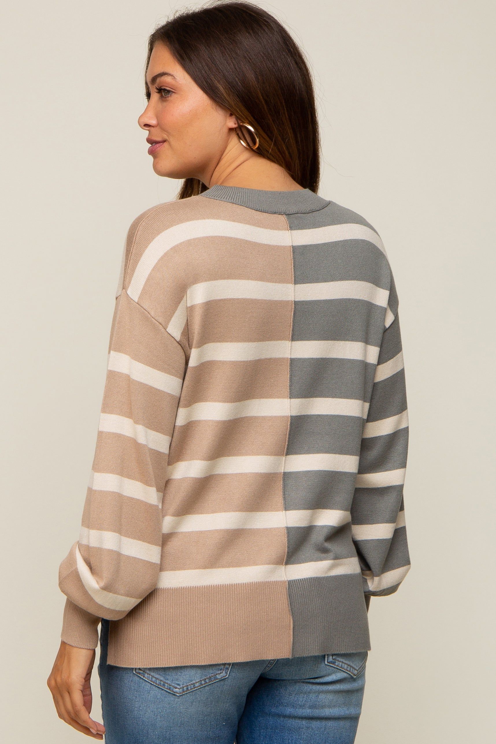 Taupe Striped Colorblock Maternity Knit Top sold by Pinkblush product image thumbnail 3