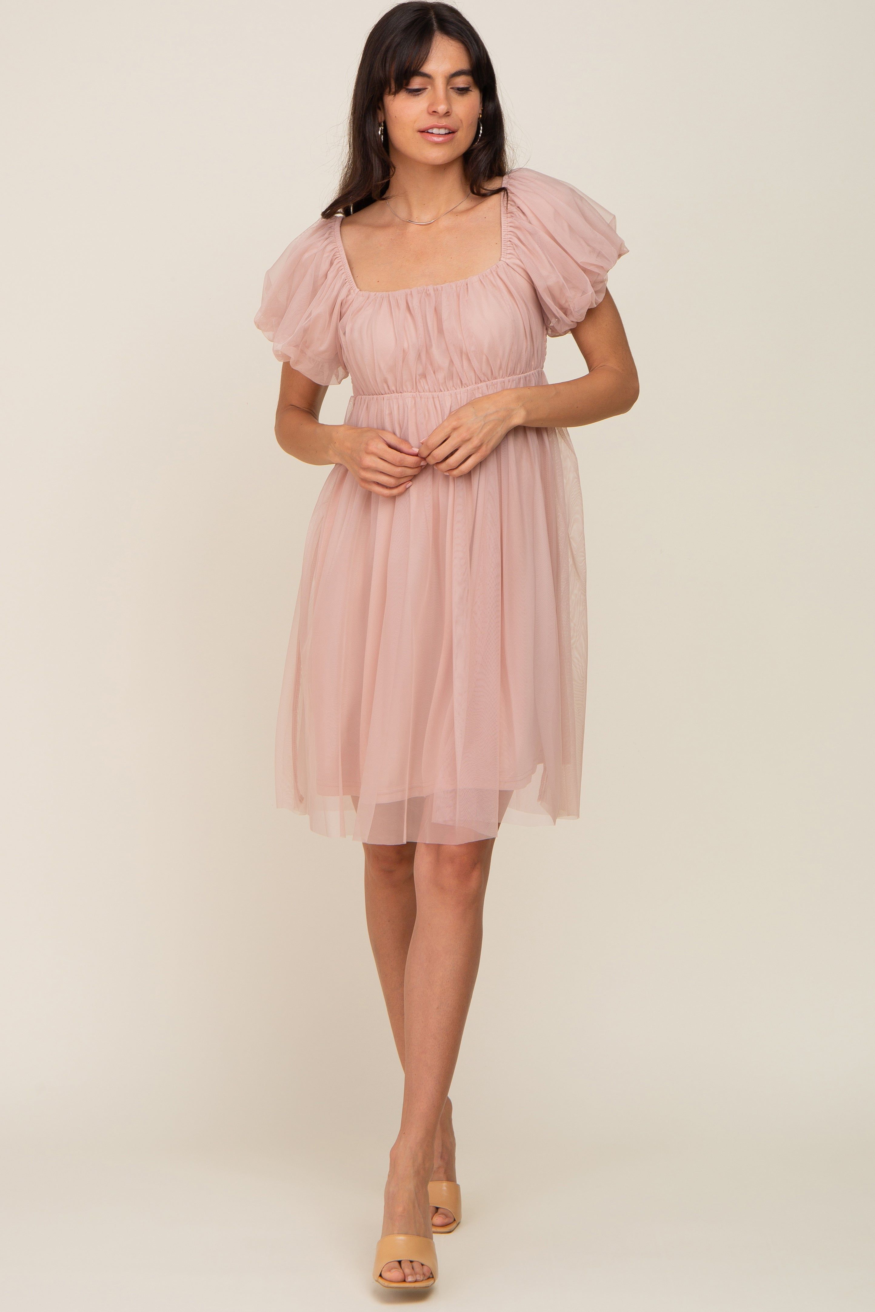 Light Mauve Tulle Puff Sleeve Dress sold by Pinkblush product image thumbnail 4