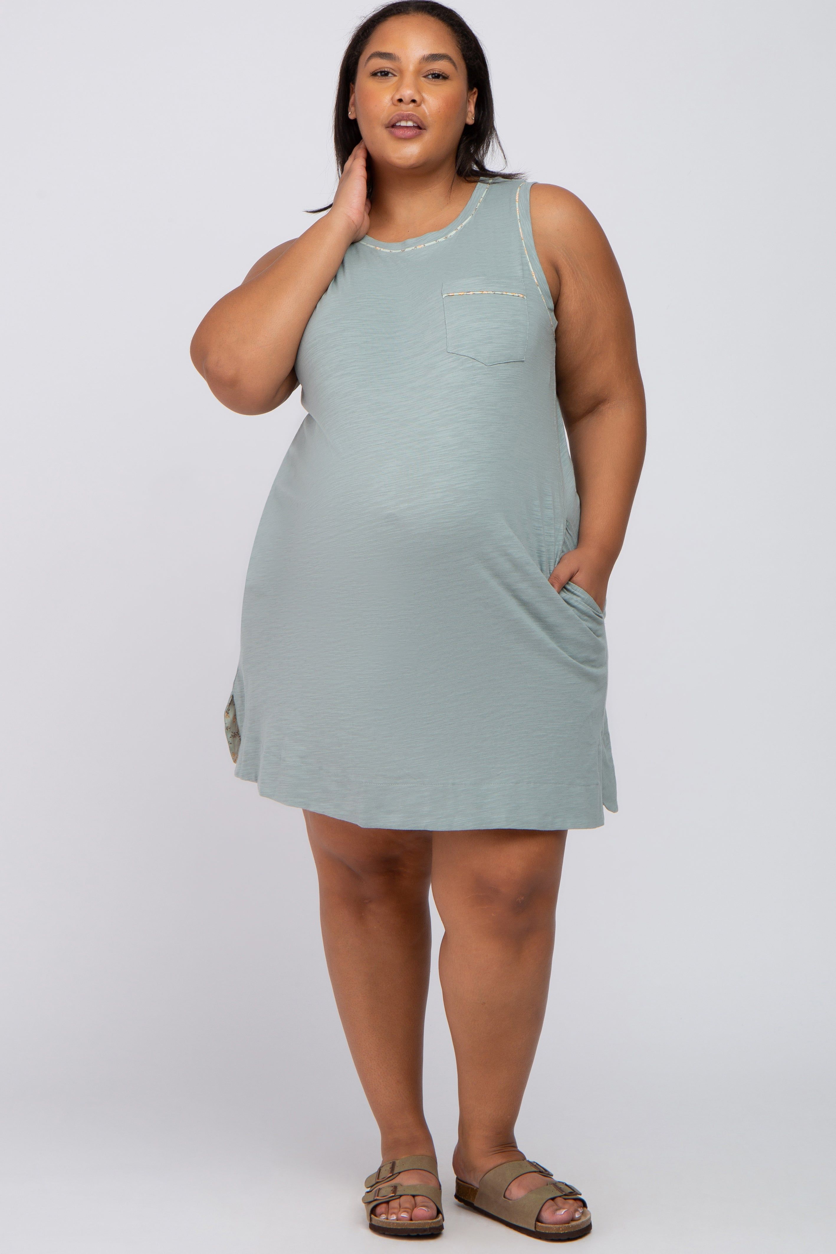 Mint Floral Trim Plus Maternity Shift Dress sold by Pinkblush
