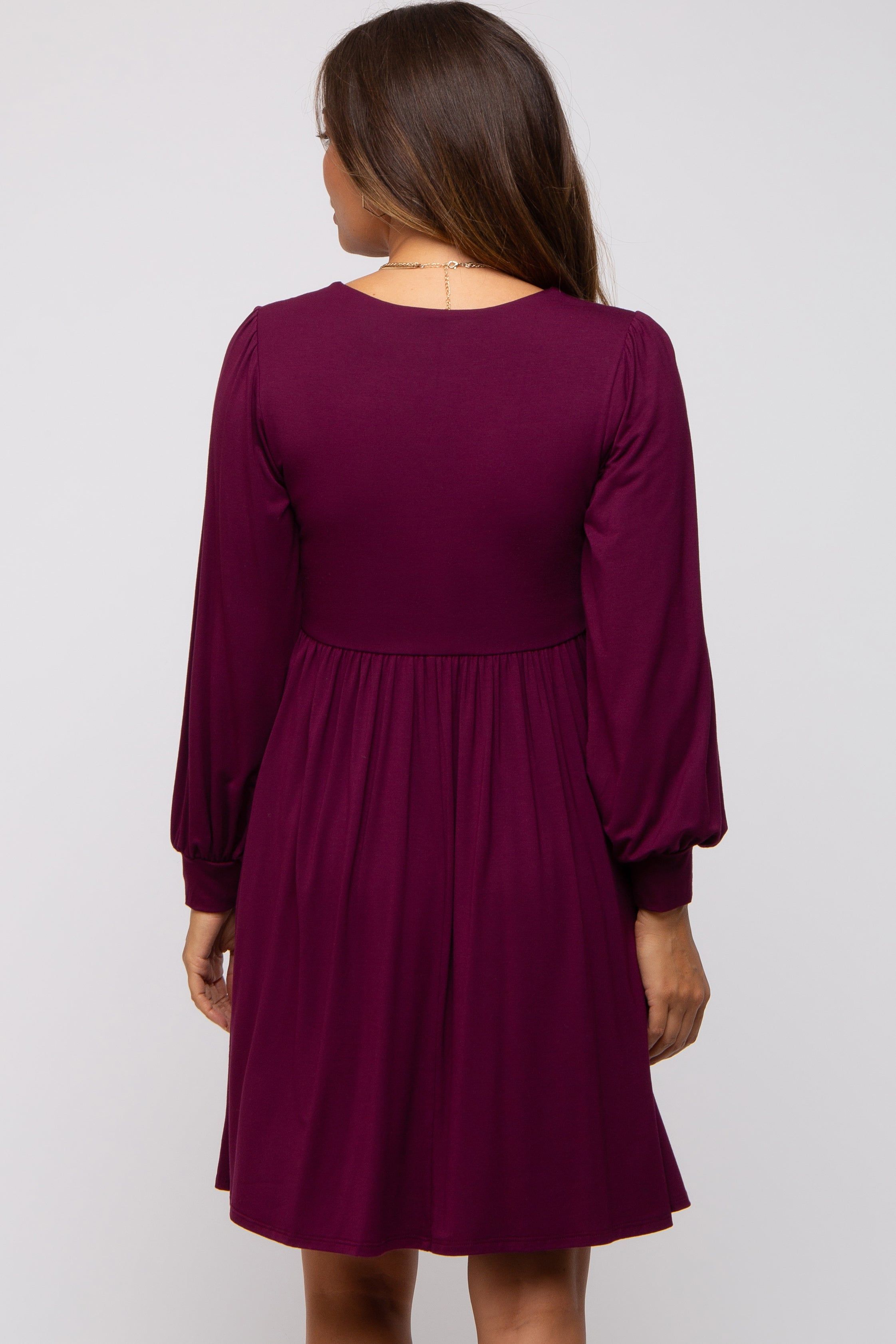 Burgundy Long Puff Sleeve Maternity Dress sold by Pinkblush product image thumbnail 4