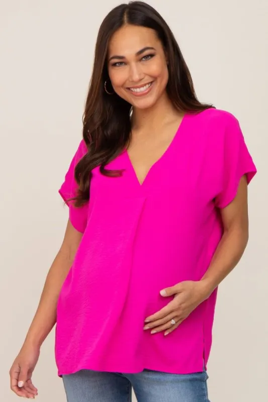 Fuchsia Oversized V-Neck Maternity Blouse sold by Pinkblush