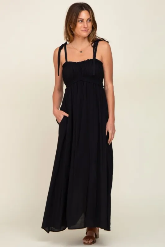 Black Sleeveless Ruffle Trim Maxi Dress sold by Pinkblush