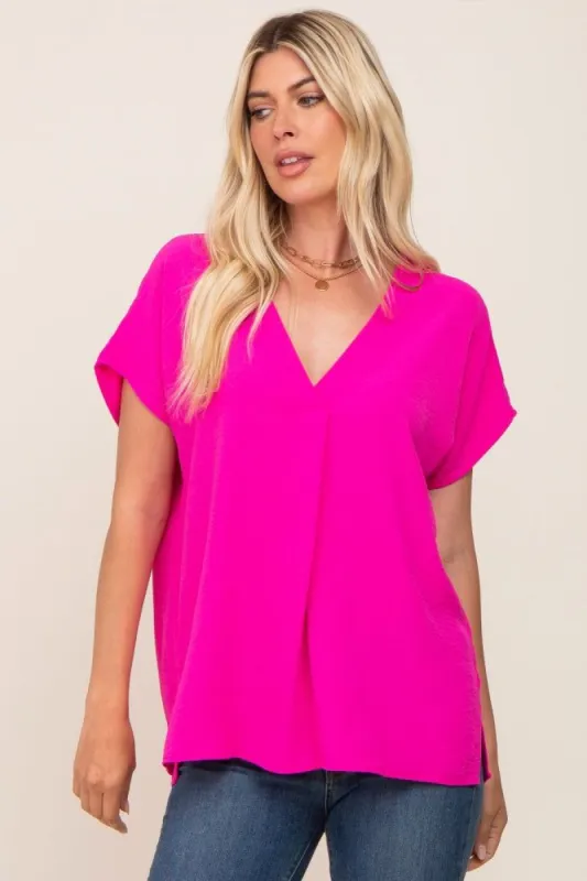 Fuchsia Oversized V-Neck Blouse sold by Pinkblush