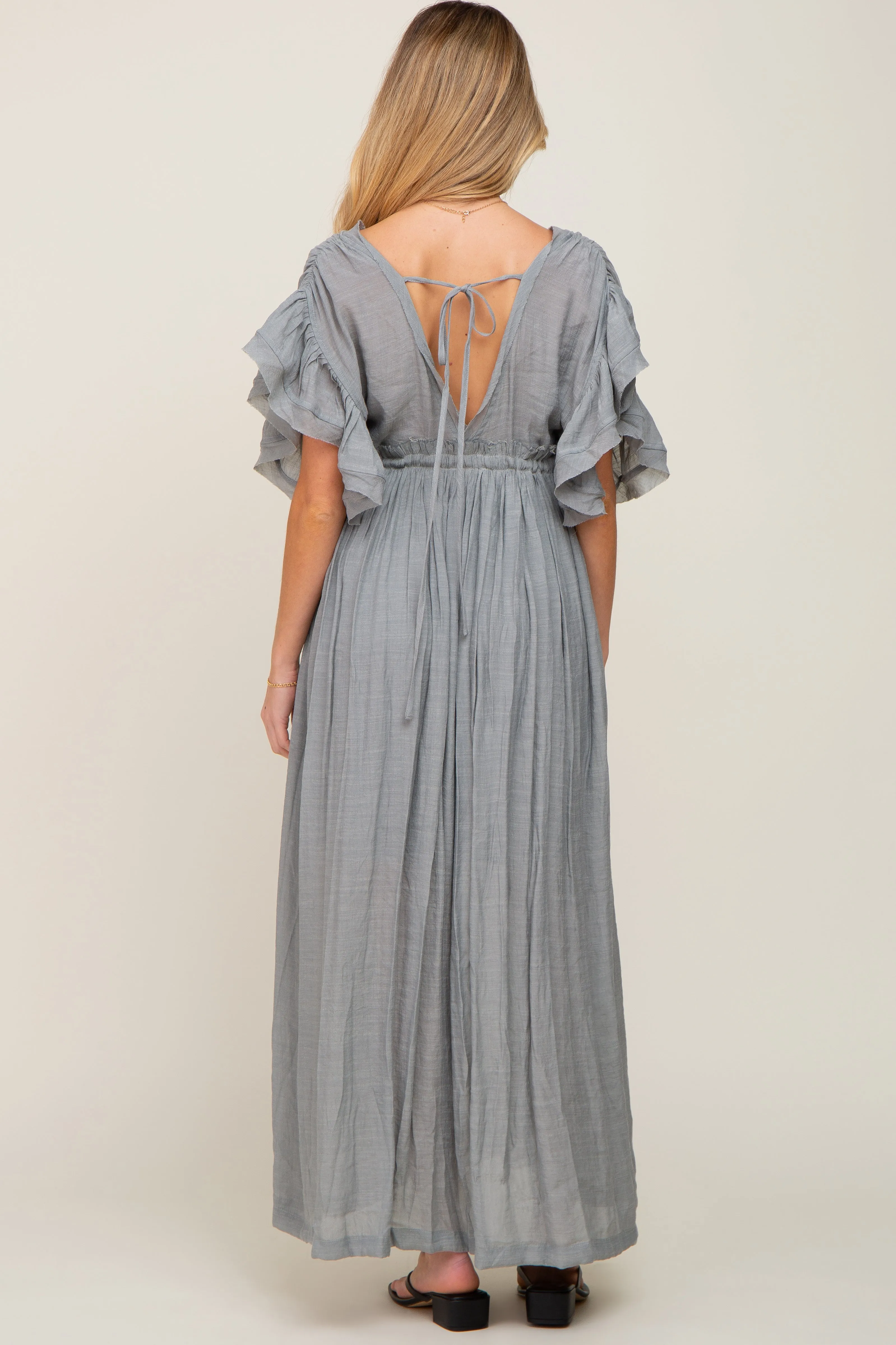Grey Deep V-Neck Button Down Maternity Maxi Dress sold by Pinkblush product image thumbnail 3