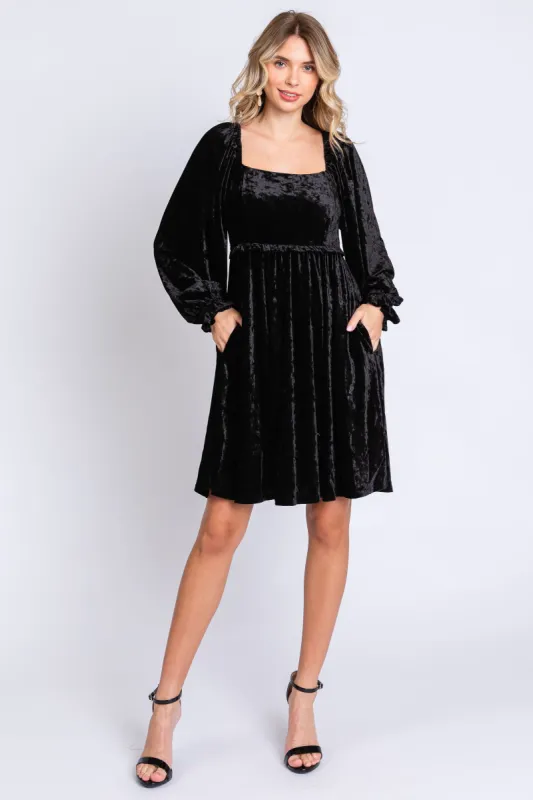 Black Velour Square Neck Dress sold by Pinkblush