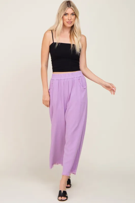 Lavender Linen Frayed Hem Crop Pants sold by Pinkblush