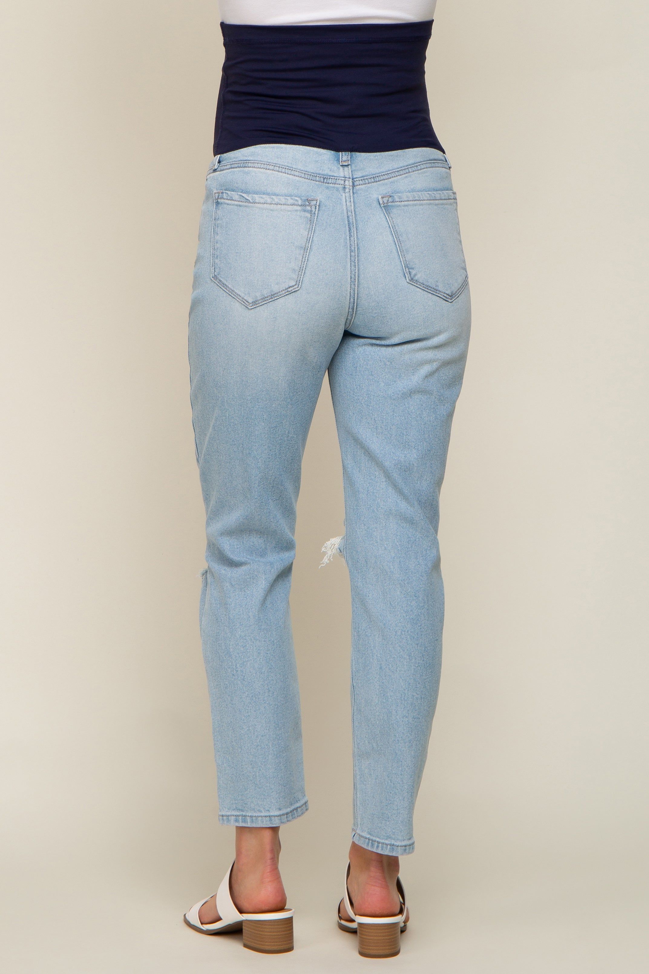Light Blue Distressed Maternity Jeans sold by Pinkblush product image thumbnail 4