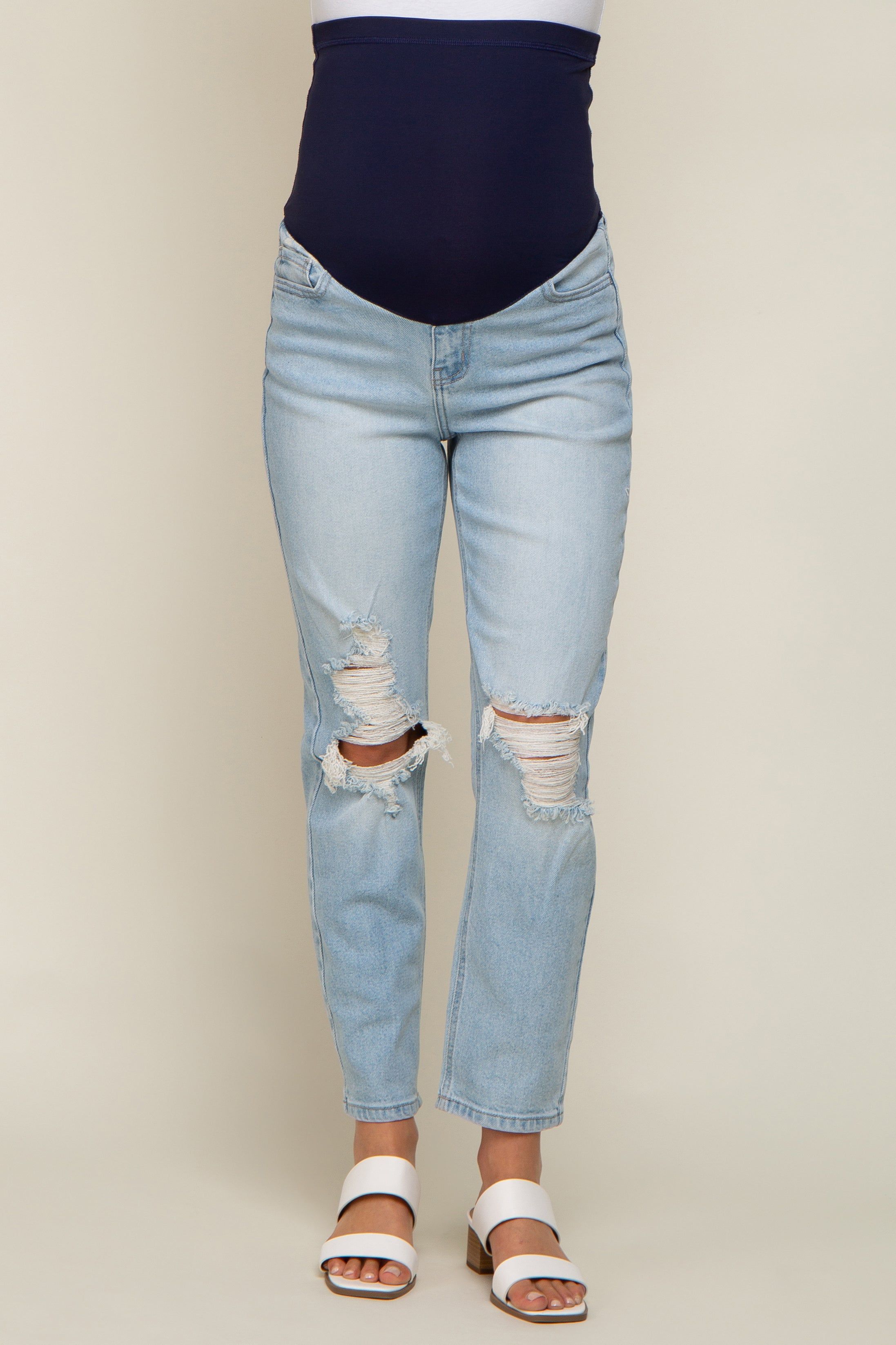 Light Blue Distressed Maternity Jeans sold by Pinkblush product image thumbnail 2