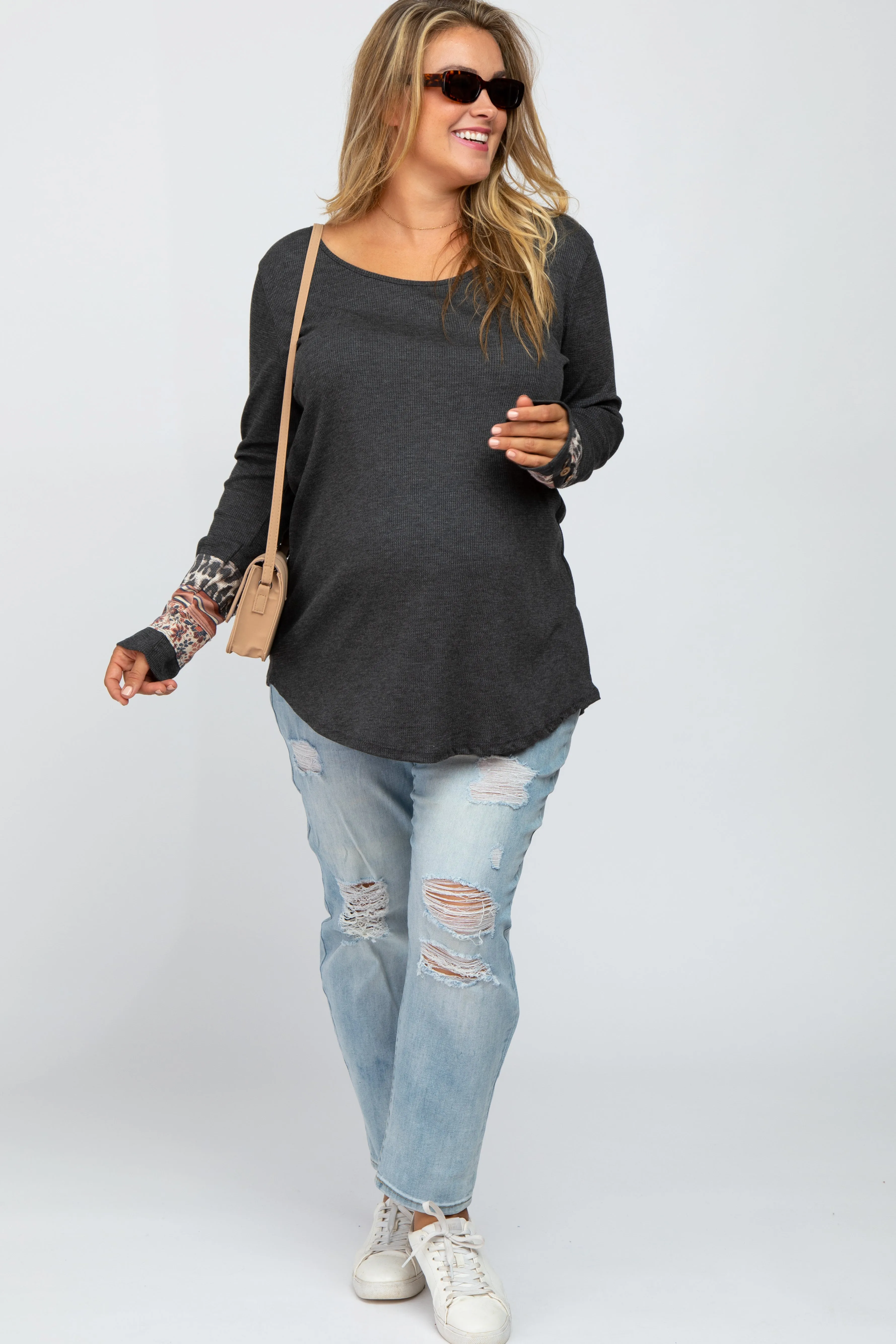 Charcoal Colorblock Sleeve Maternity Plus Top sold by Pinkblush product image thumbnail 4
