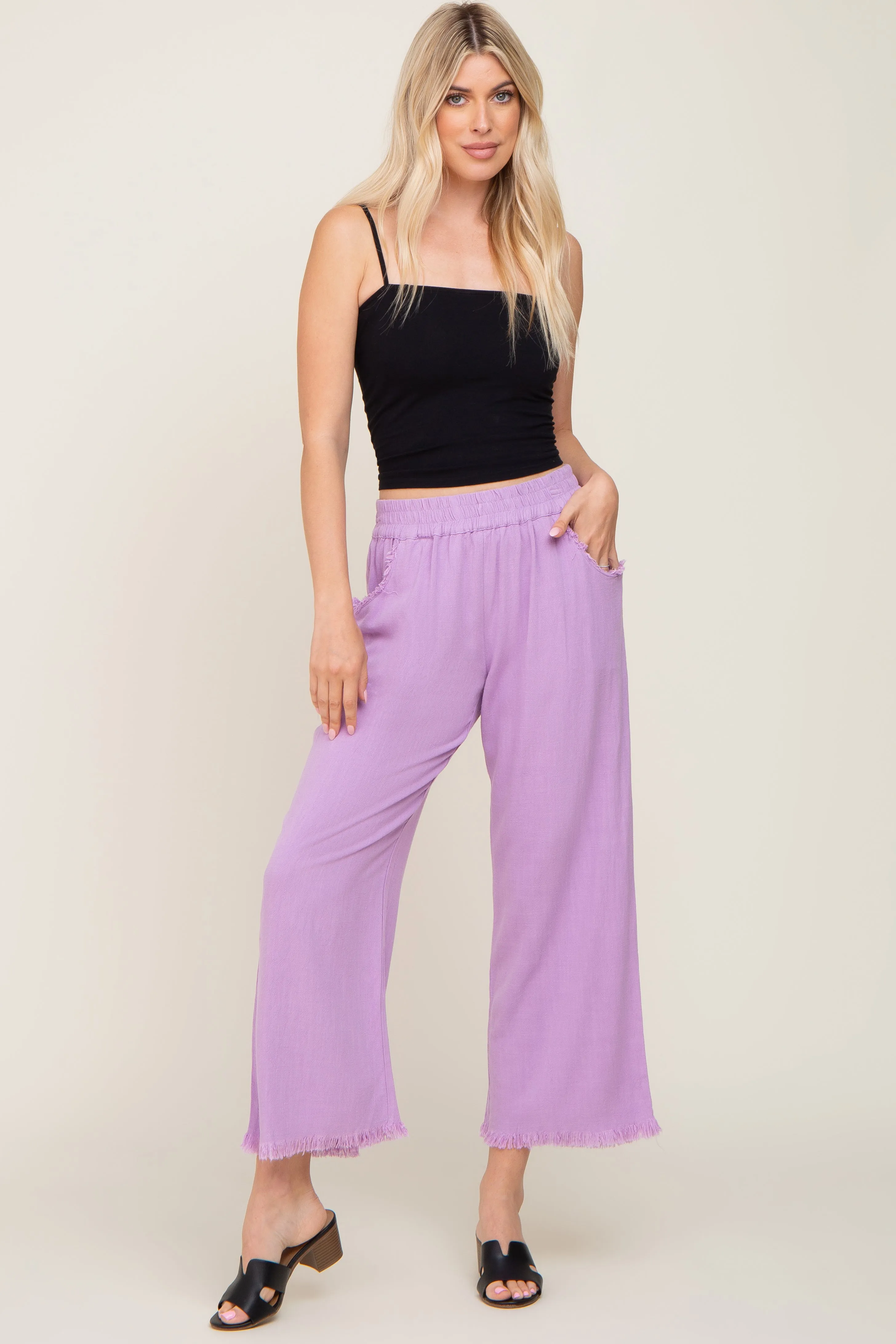 Lavender Linen Frayed Hem Crop Pants sold by Pinkblush product image thumbnail 5