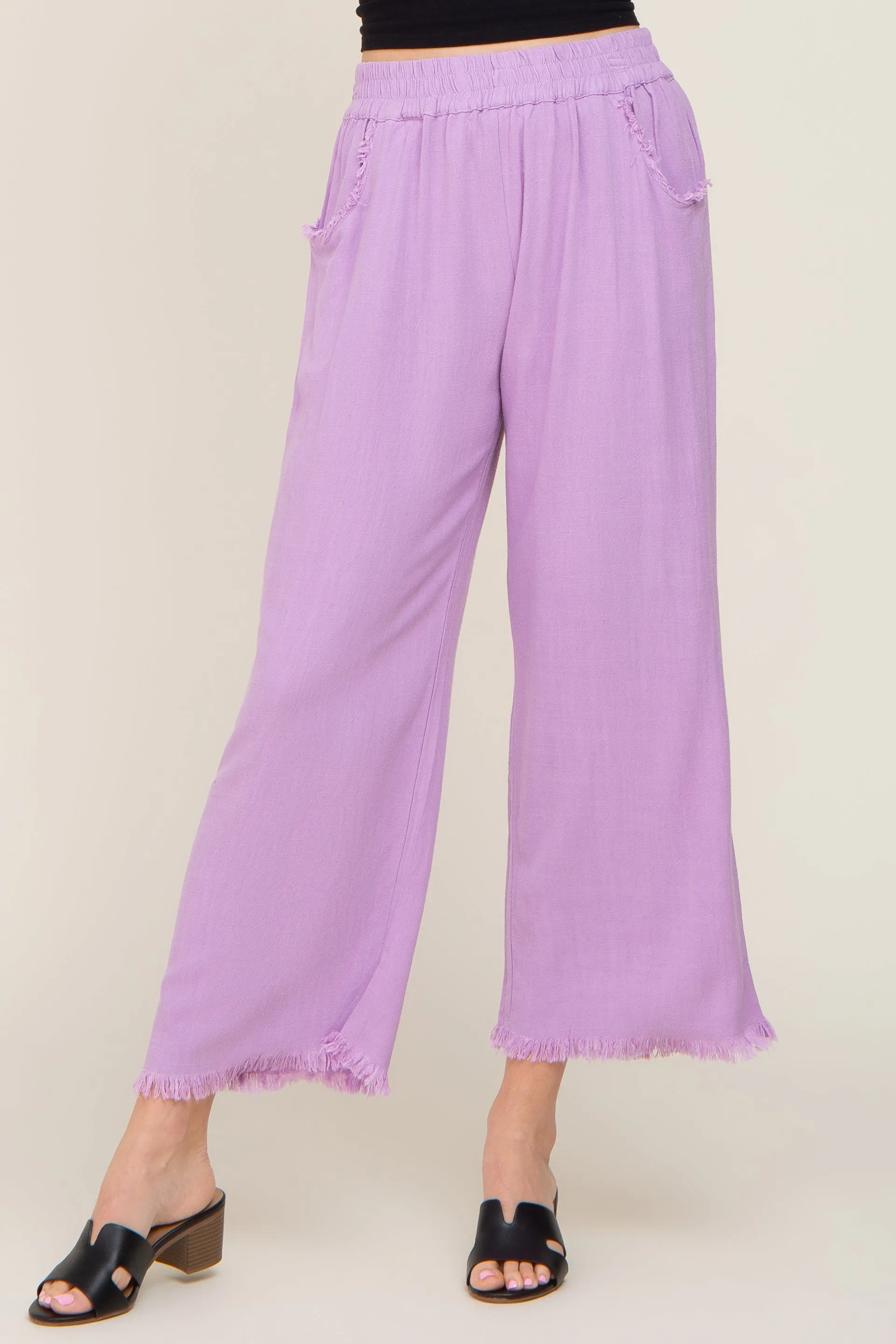 Lavender Linen Frayed Hem Crop Pants sold by Pinkblush product image thumbnail 2